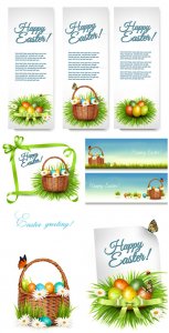  Easter vector banners with easter eggs and flowers 